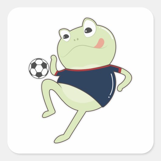 Kikker als voetbalspeler met Voetbal Vierkante Sticker (Voorkant)