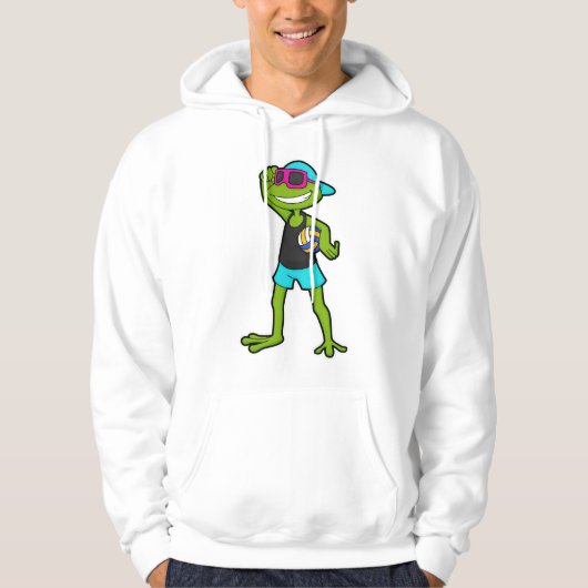 Kikker als volleybalspeler met volleybal hoodie (Voorkant)