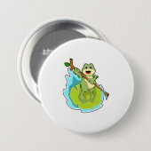 Kikker als wandelaar met stok ronde button 7,6 cm (Voorkant /achterkant)