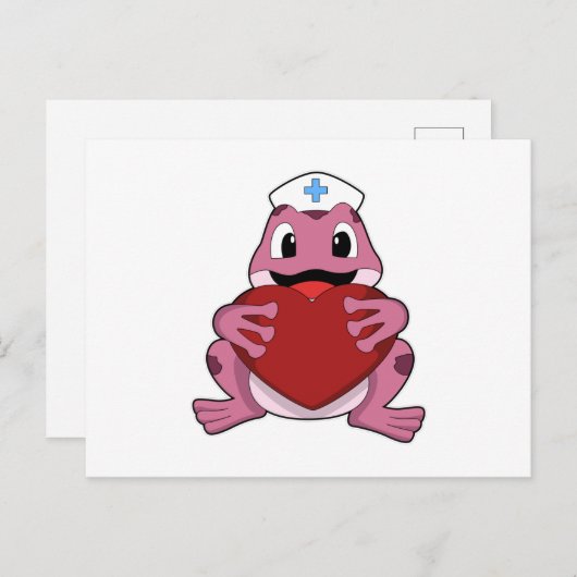 Kikker als zuster met hart briefkaart (Voorkant / Achterkant)