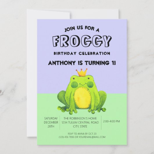 Kikker baby 1e verjaardag groene confetti geperson kaart (Voorkant)