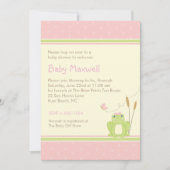 Kikker Baby Girl Shower Invitation - Roze en Groen Kaart (Voorkant)