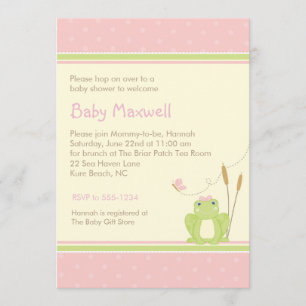 Kikker Baby Girl Shower Invitation - Roze en Groen Kaart