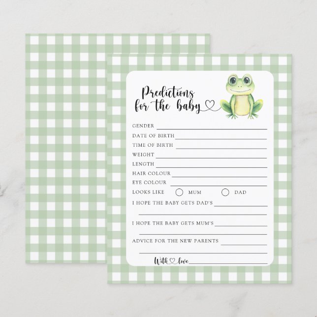 Kikker baby shower - baby voorspellingen en advies (Voorkant / Achterkant)