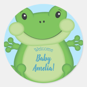 Kikker Baby shower blauw Ronde Sticker