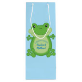 Kikker Baby shower blauw Wijn Cadeautas (Achterkant)