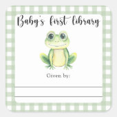 Kikker Baby shower boekenplank - baby's eerste bib Vierkante Sticker (Voorkant)