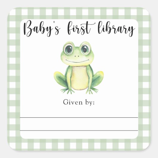 Kikker Baby shower boekenplank - baby's eerste bib Vierkante Sticker (Voorkant)
