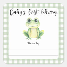 Kikker baby shower boekplaat - baby's eerste bibli vierkante sticker