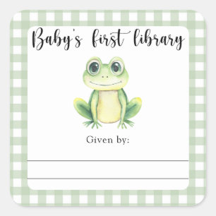 Kikker baby shower boekplaat - baby's eerste bibli vierkante sticker