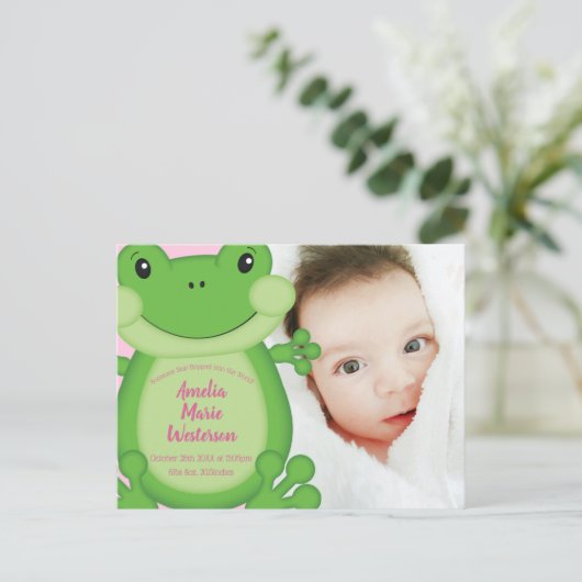 Kikker Baby shower Roze Briefkaart (Staand voorkant)