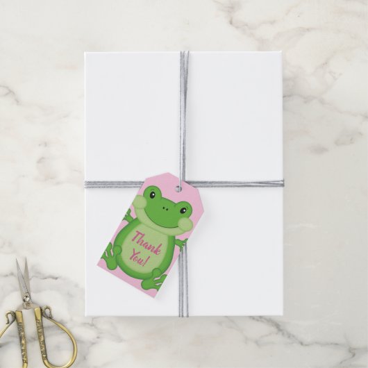 Kikker Baby shower Roze Cadeaulabel (Met Touw)