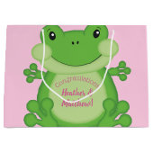 Kikker Baby shower Roze Groot Cadeauzakje (Voorkant)