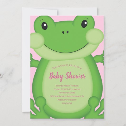 Kikker Baby shower Roze Kaart (Voorkant)