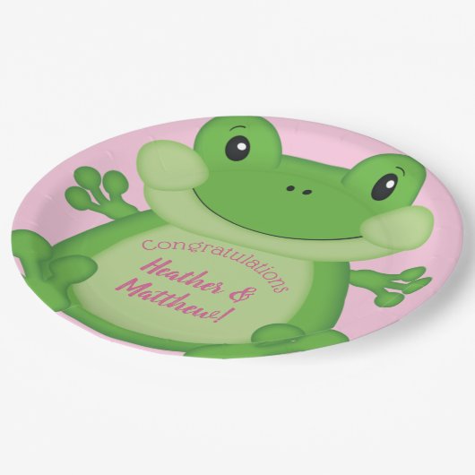 Kikker Baby shower Roze Papieren Bordje (Gekanteld)