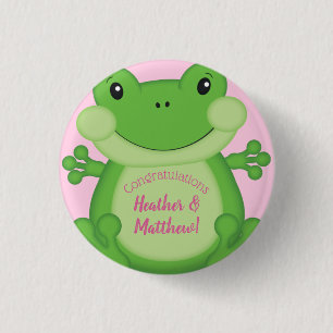 Kikker Baby shower Roze Ronde Button 3,2 Cm