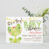Kikker Baby shower uitnodiging, jongen Kaart (Staand voorkant)