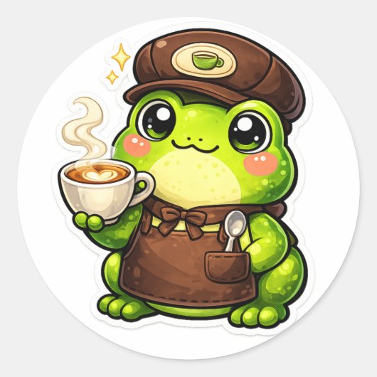 Kikker Barista Ronde Sticker (Voorkant)