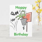 Kikker Basketbal Cartoon Hoppy Verjaardag Kaart (Gele Bloem)