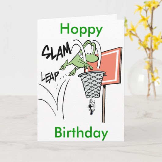 Kikker Basketbal Cartoon Hoppy Verjaardag Kaart (Gele Bloem)