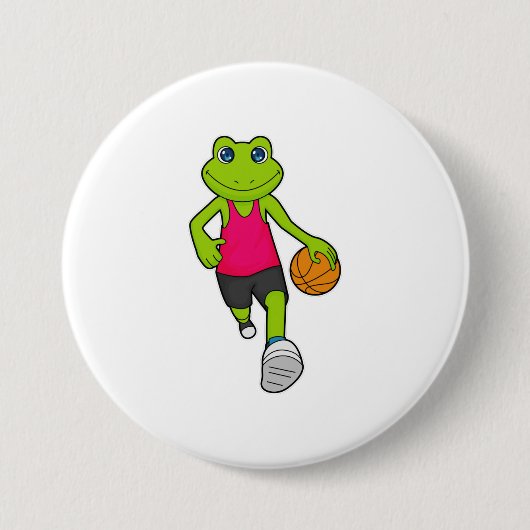 Kikker Basketball-speler Basketball Ronde Button 7,6 Cm (Voorkant)
