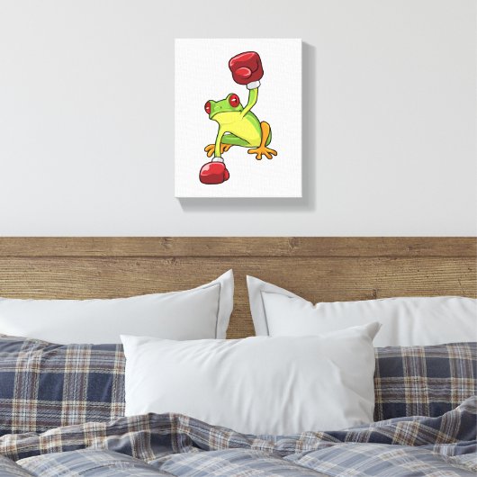 Kikker bij Boxing met gebarsten handschoenen Canvas Afdruk (Insitu (Slaapkamer))