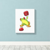 Kikker bij Boxing met gebarsten handschoenen Canvas Afdruk (Insitu (Houten vloer))
