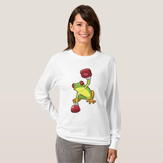 Kikker bij Boxing met gebarsten handschoenen T-shirt (Voorkant volledig)