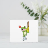Kikker bij cricket met cricketbat briefkaart (Staand voorkant)