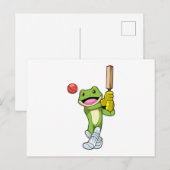 Kikker bij cricket met cricketbat briefkaart (Voorkant / Achterkant)