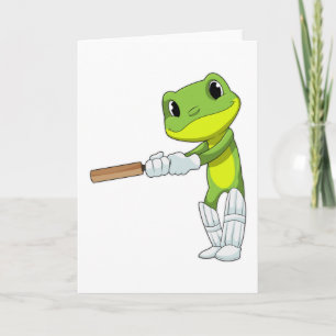 Kikker bij cricket met cricketbat kaart