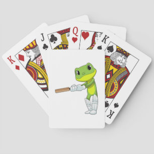 Kikker bij cricket met cricketbat pokerkaarten