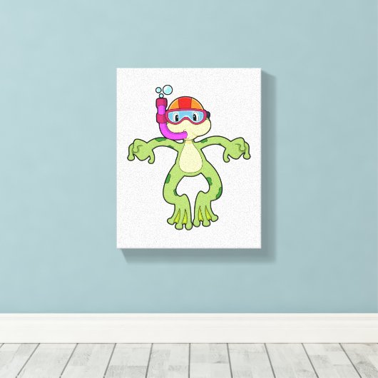 Kikker bij duiken met Snorkel Canvas Afdruk (Insitu (Houten vloer))