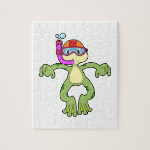 Kikker bij duiken met Snorkel Legpuzzel