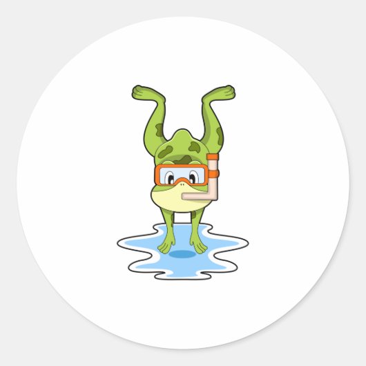 Kikker bij duiken met Snorkel Ronde Sticker (Voorkant)