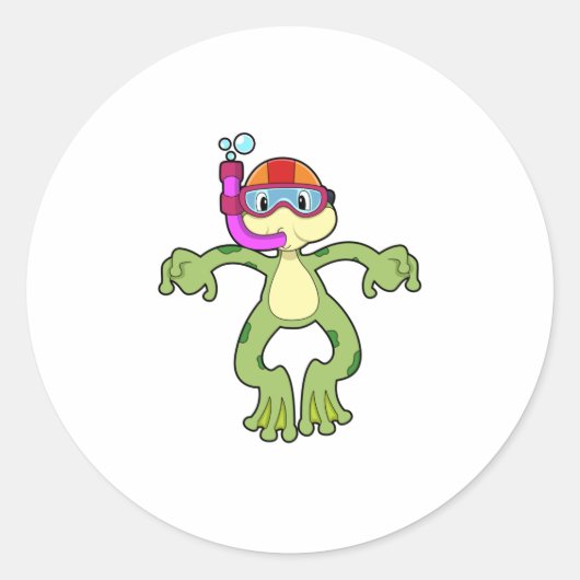 Kikker bij duiken met Snorkel Ronde Sticker (Voorkant)