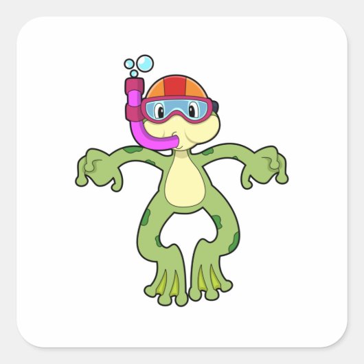 Kikker bij duiken met Snorkel Vierkante Sticker (Voorkant)