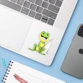 Kikker bij het vissen met hengel sticker (Laptop met iPhone)
