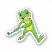 Kikker bij Hockey met Hockey bat Sticker (Voorkant)