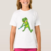 Kikker bij Hockey met Hockey bat T-shirt (Voorkant)
