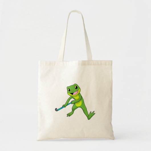 Kikker bij Hockey met Hockey bat Tote Bag (Voorkant)