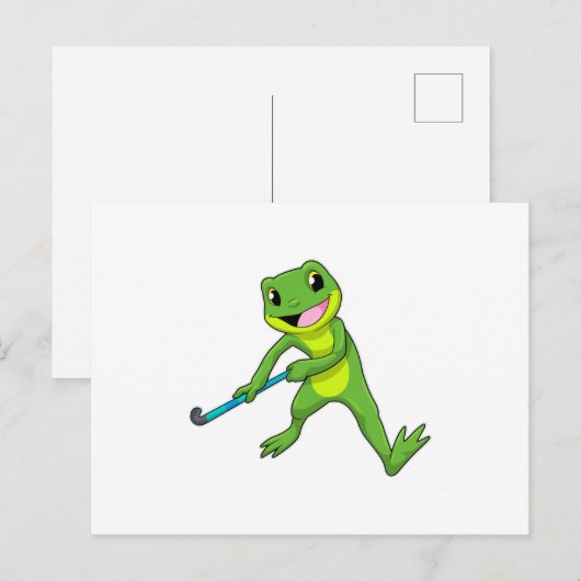 Kikker bij hockey met hockeystick briefkaart (Voorkant / Achterkant)