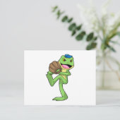 Kikker bij honkbal met handschoenen briefkaart (Staand voorkant)