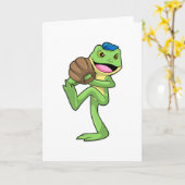 Kikker bij honkbal met handschoenen kaart (Gele Bloem)