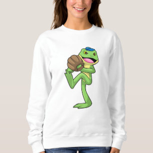 Kikker bij honkbal met handschoenen trui