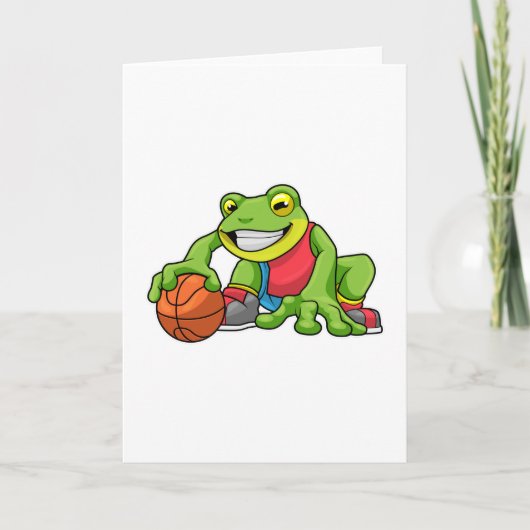 Kikker bij sport met basketbal kaart (Voorkant)
