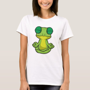 Kikker bij Yoga Stretching-oefeningen in kruispote T-shirt