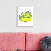 Kikker bij zwemmen met zwembad canvas afdruk (Insitu (Woonkamer))