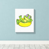 Kikker bij zwemmen met zwembad canvas afdruk (Insitu (Houten vloer))