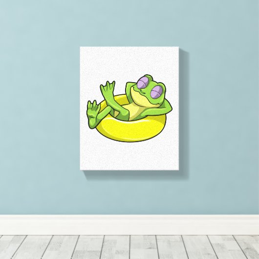 Kikker bij zwemmen met zwembad canvas afdruk (Insitu (Houten vloer))